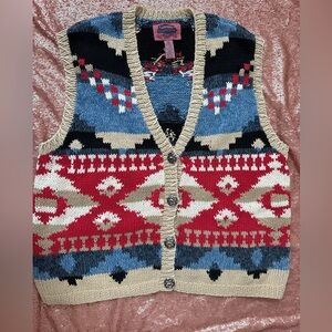 Southwestern Tribal Knit Sweater Vest Womens Size Medium Cambridge Country Store